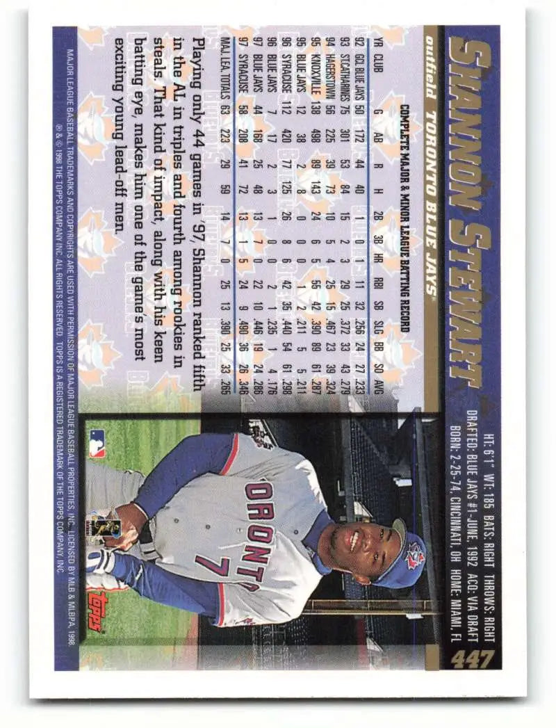 1998 Topps #447 Shannon Stewart NM-MT Toronto Blue Jays Baseball Card - Baseball Card Single