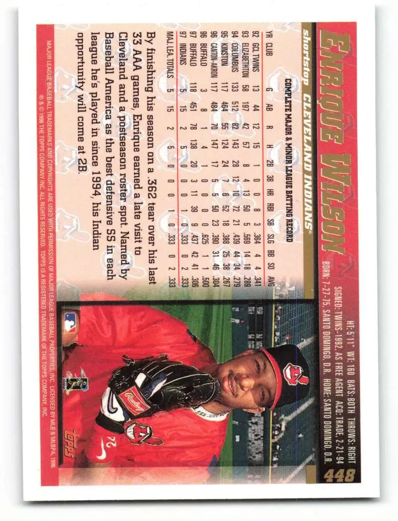 1998 Topps #448 Enrique Wilson NM-MT Cleveland Indians Baseball Card - Baseball Card Single