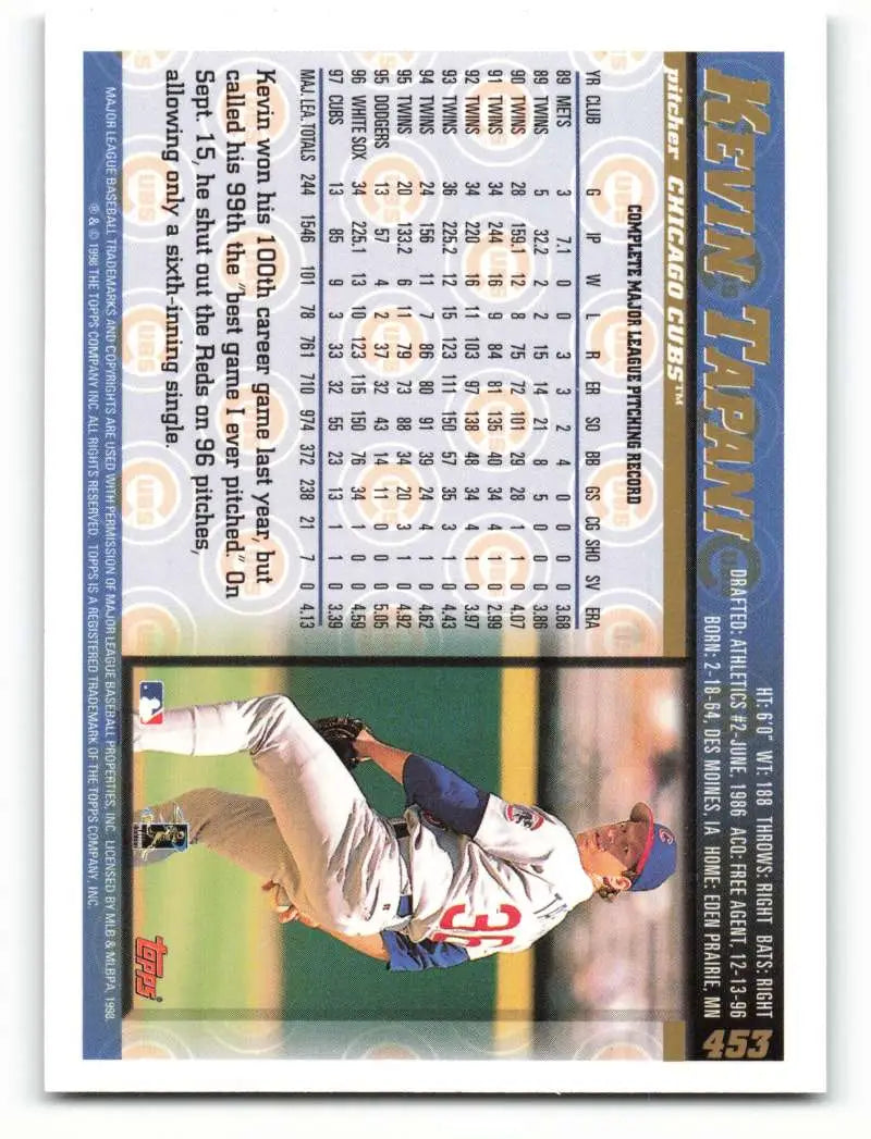 1998 Topps #453 Kevin Tapani NM-MT Chicago Cubs Baseball Card - Baseball Card Single