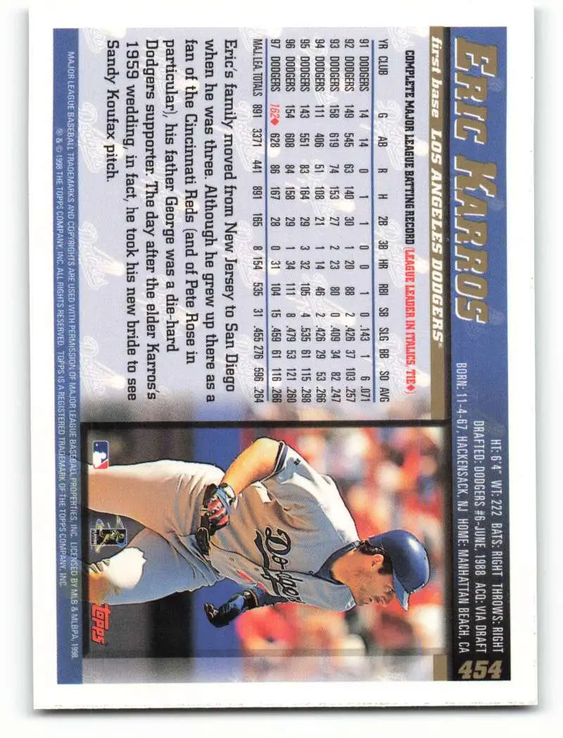 1998 Topps #454 Eric Karros NM-MT Los Angeles Dodgers Baseball Card - Baseball Card Single