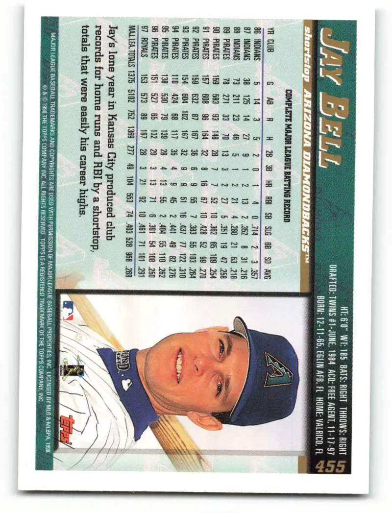 1998 Topps #455 Jay Bell NM-MT Arizona Diamondbacks Baseball Card - Baseball Card Single