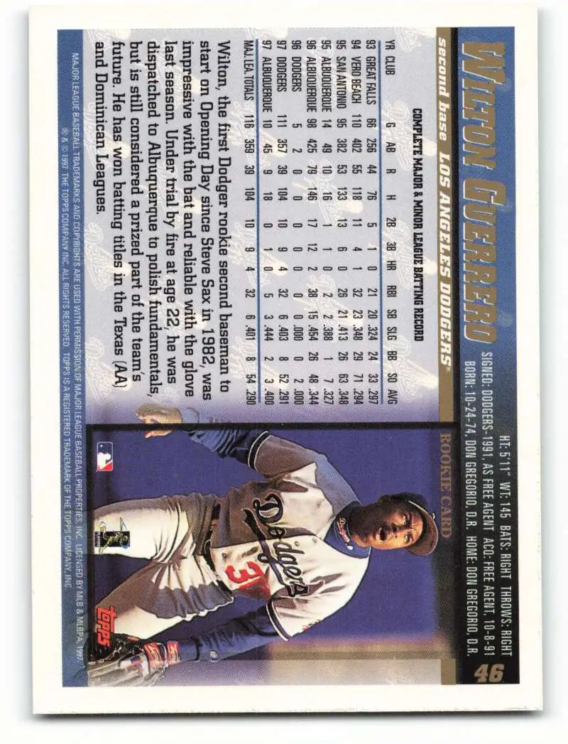 1998 Topps #46 Wilton Guerrero NM-MT Los Angeles Dodgers Baseball Card - Baseball Card Single
