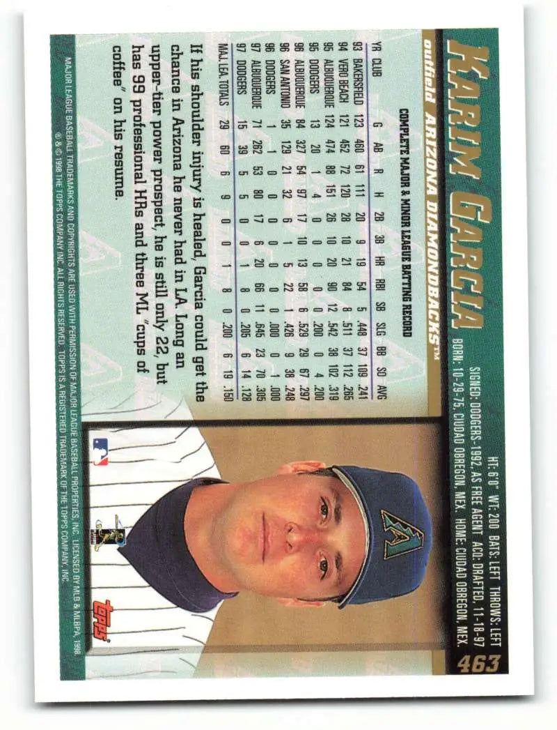 1998 Topps #463 Karim Garcia NM-MT Arizona Diamondbacks Baseball Card - Baseball Card Single
