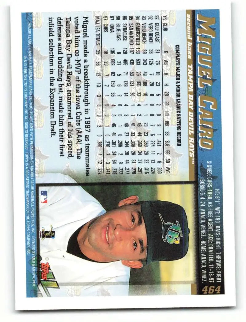 1998 Topps #464 Miguel Cairo NM-MT Tampa Bay Devil Rays Baseball Card - Baseball Card Single