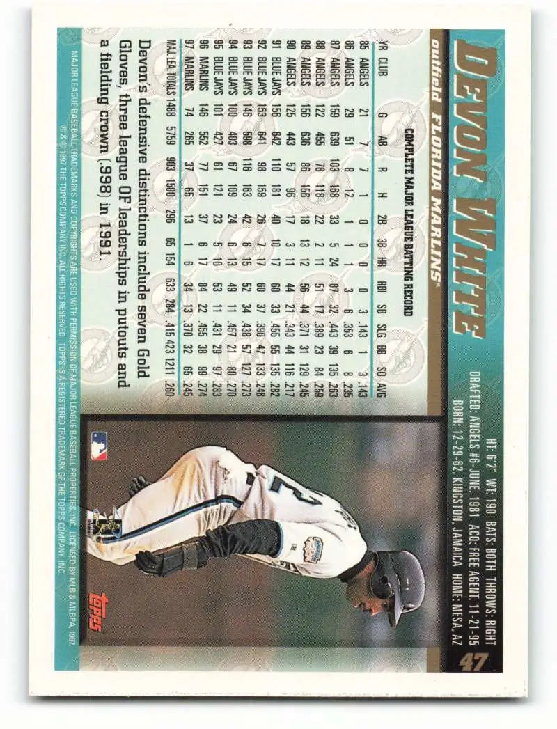 1998 Topps #47 Devon White NM-MT Florida Marlins Baseball Card - Baseball Card Single