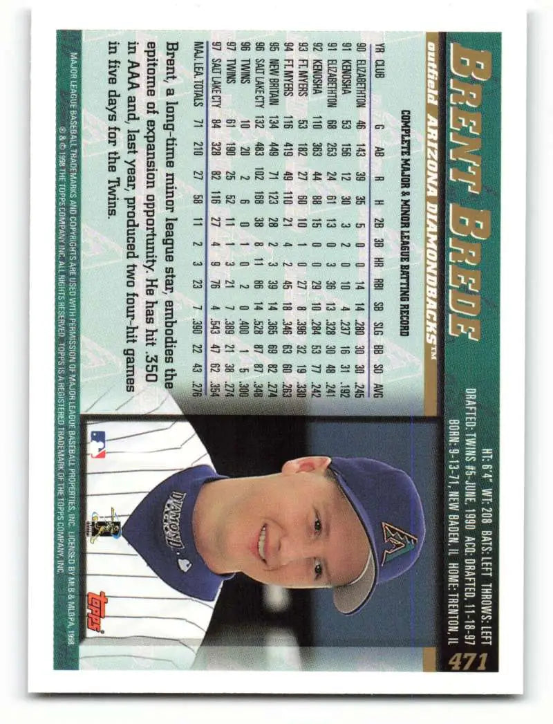 1998 Topps #471 Brent Brede NM-MT Arizona Diamondbacks Baseball Card - Baseball Card Single