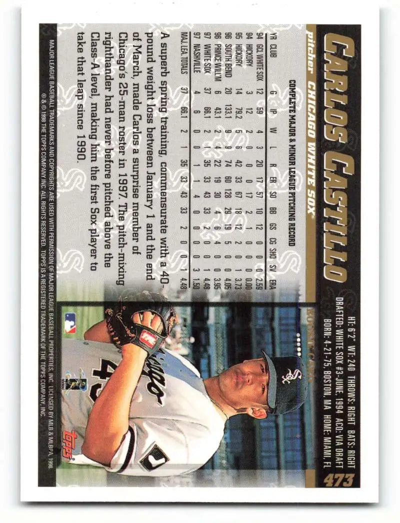 1998 Topps #473 Carlos Castillo NM-MT Chicago White Sox Baseball Card - Baseball Card Single