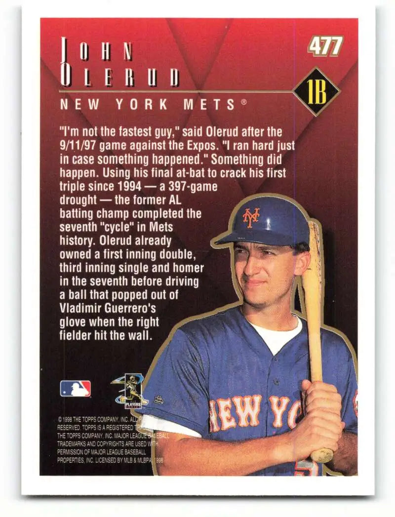 1998 Topps #477 John Olerud NM-MT New York Mets Baseball Card - Baseball Card Single