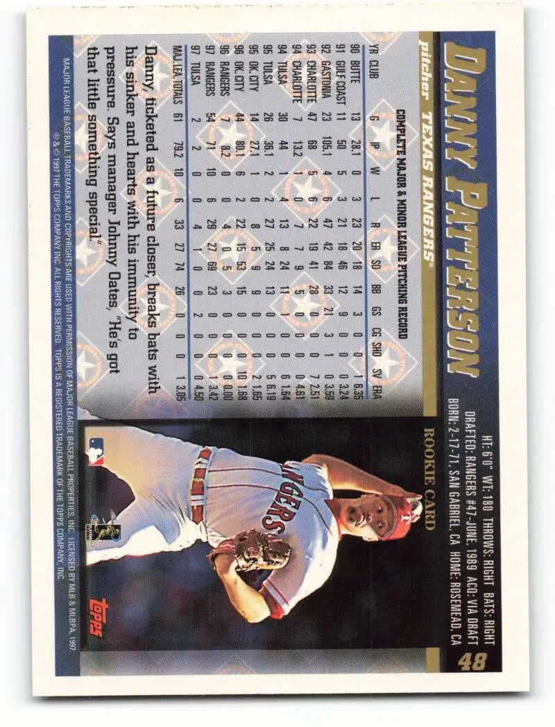 1998 Topps #48 Danny Patterson NM-MT Texas Rangers Baseball Card - Baseball Card Single