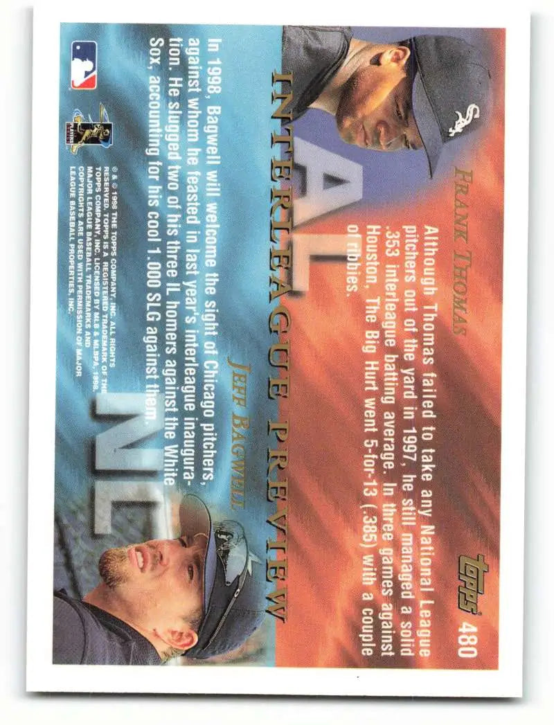 1998 Topps #480 Jeff Bagwell/Frank Thomas NM-MT Houston Astros/Chicago White Sox Baseball Card - Baseball Card Single