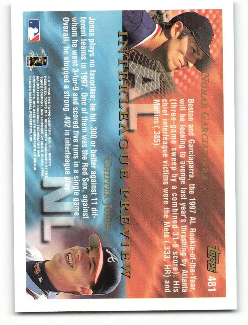 1998 Topps #481 Chipper Jones/Nomar Garciaparra NM-MT Atlanta Braves/Boston Red Sox Baseball Card - Baseball Card Single
