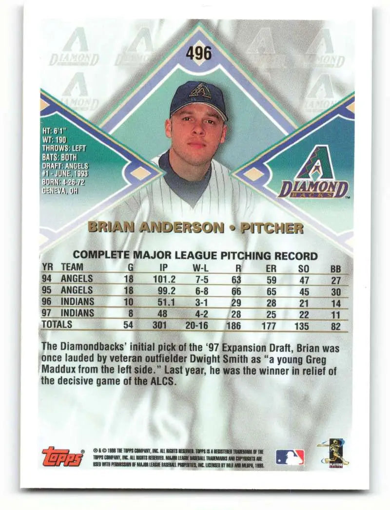 1998 Topps #496 Brian Anderson NM-MT Arizona Diamondbacks Baseball Card - Baseball Card Single