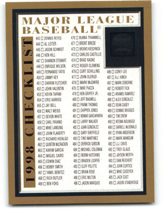 1998 Topps #503 Checklist NM-MT Baseball Card - Baseball Card Single