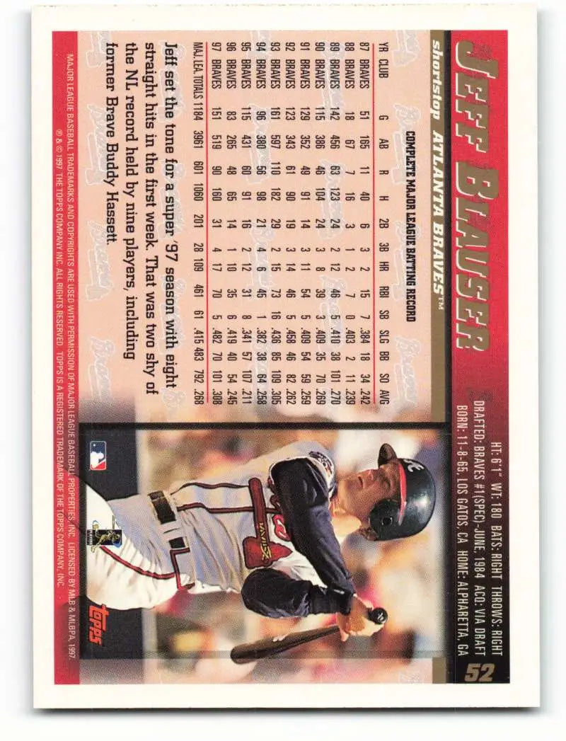 1998 Topps #52 Jeff Blauser NM-MT Atlanta Braves Baseball Card - Baseball Card Single