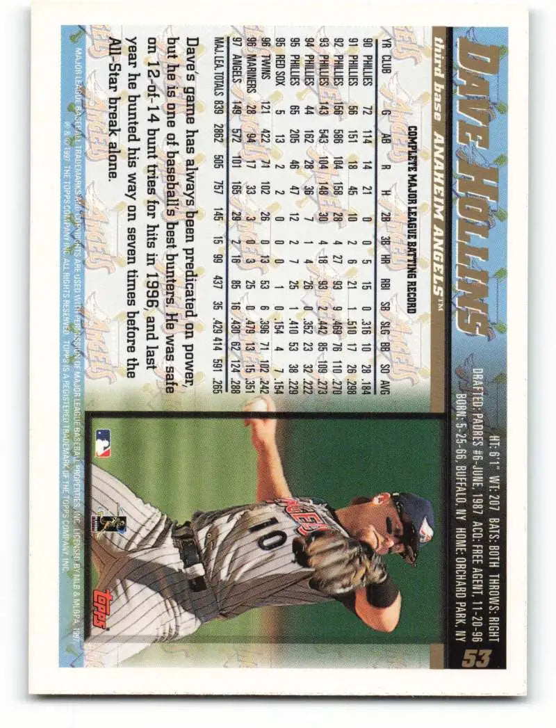 1998 Topps #53 Dave Hollins NM-MT Anaheim Angels Baseball Card - Baseball Card Single