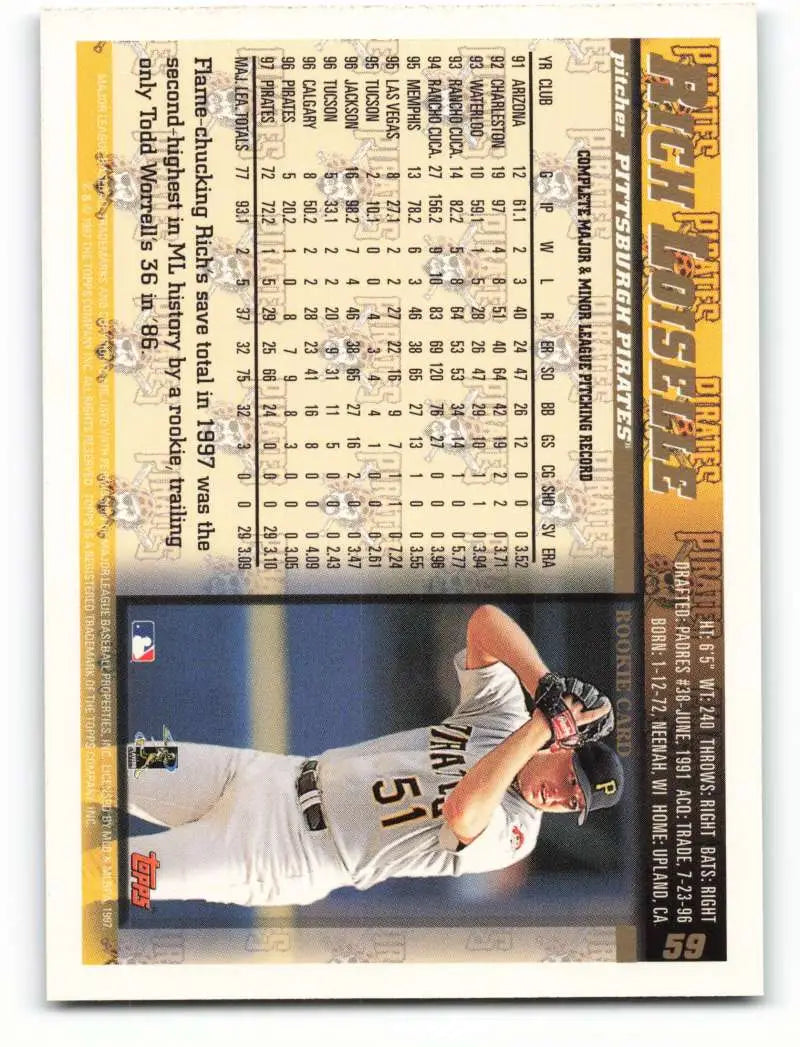 1998 Topps #59 Rich Loiselle NM-MT RC Rookie Pittsburgh Pirates Baseball Card - Baseball Card Single