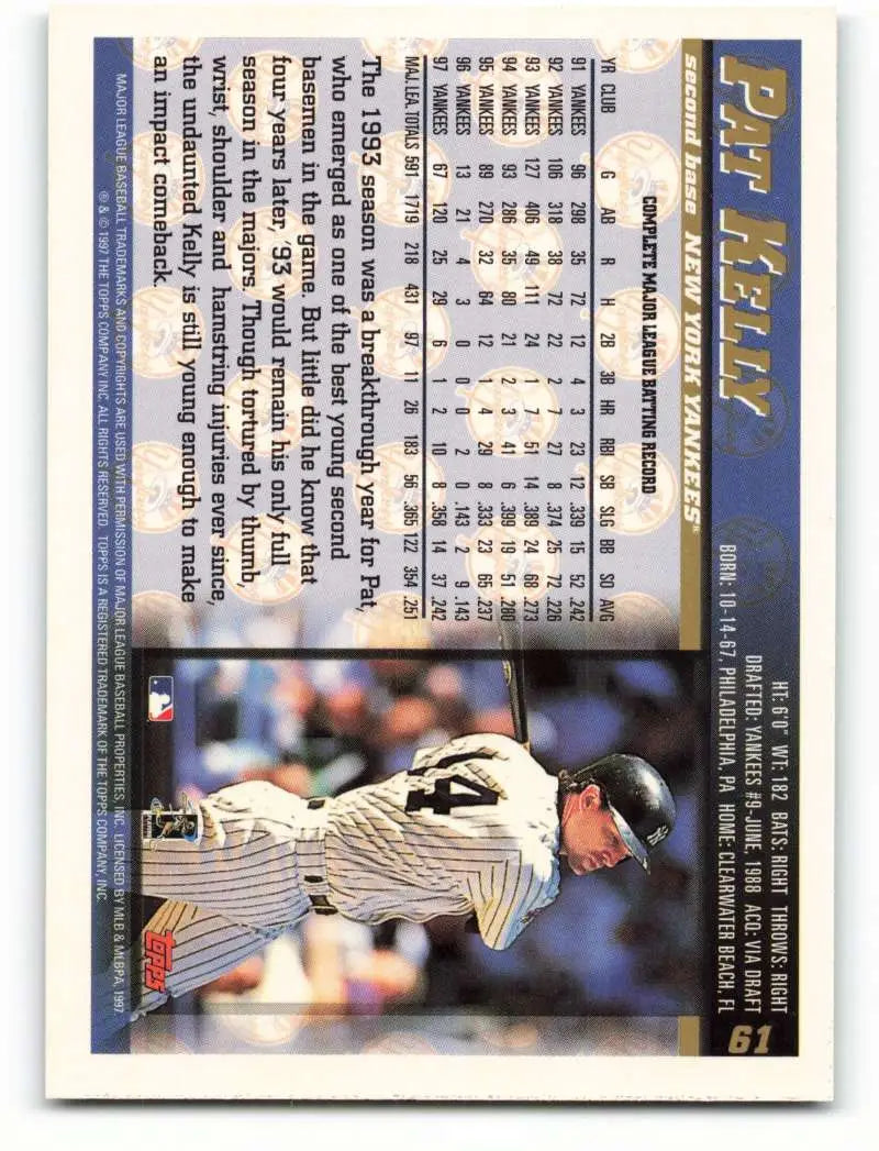 1998 Topps #61 Pat Kelly NM-MT New York Yankees Baseball Card - Baseball Card Single