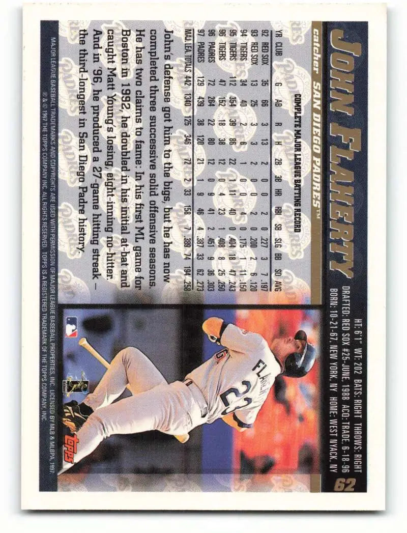 1998 Topps #62 John Flaherty NM-MT San Diego Padres Baseball Card - Baseball Card Single