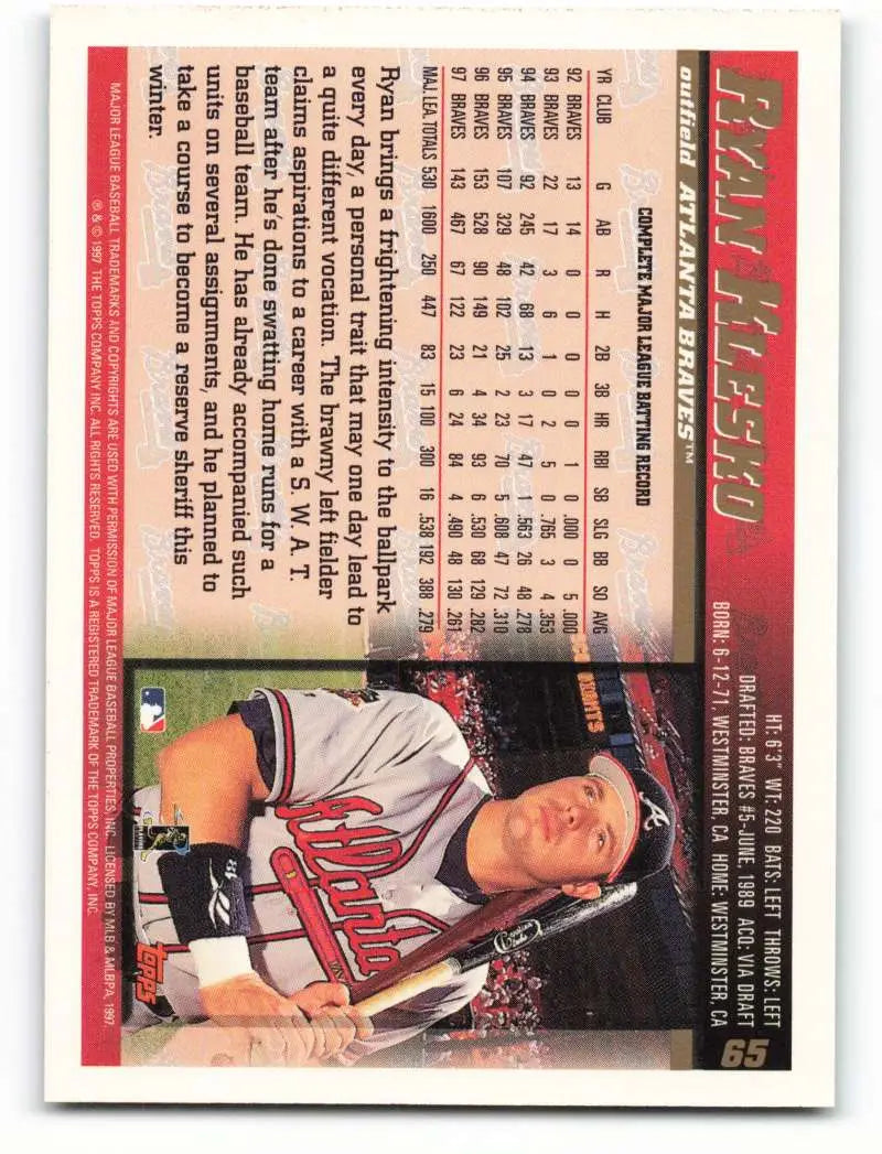 1998 Topps #65 Ryan Klesko NM-MT Atlanta Braves Baseball Card - Baseball Card Single