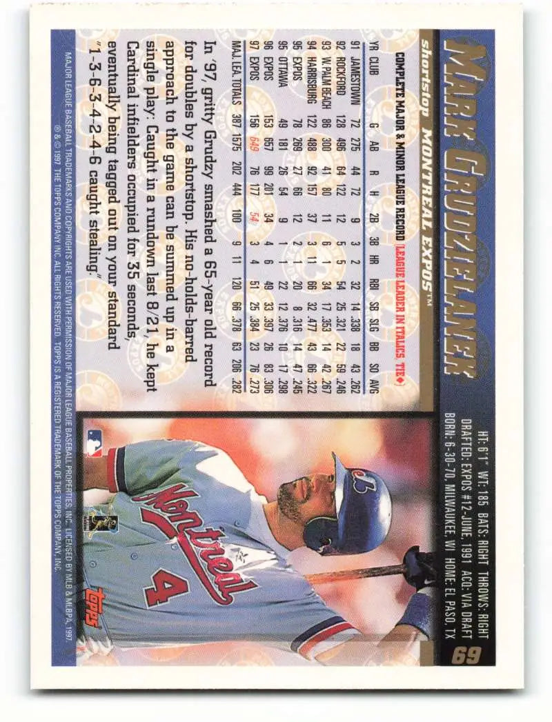1998 Topps #69 Mark Grudzielanek NM-MT Montreal Expos Baseball Card - Baseball Card Single