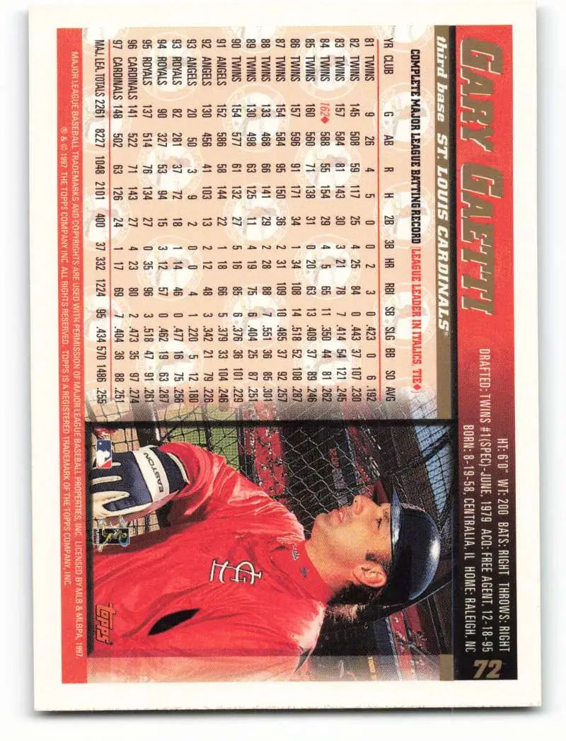 1998 Topps #72 Gary Gaetti NM-MT St. Louis Cardinals Baseball Card - Baseball Card Single