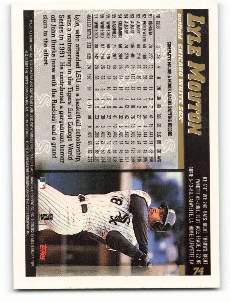 1998 Topps #74 Lyle Mouton NM-MT Chicago White Sox Baseball Card - Baseball Card Single