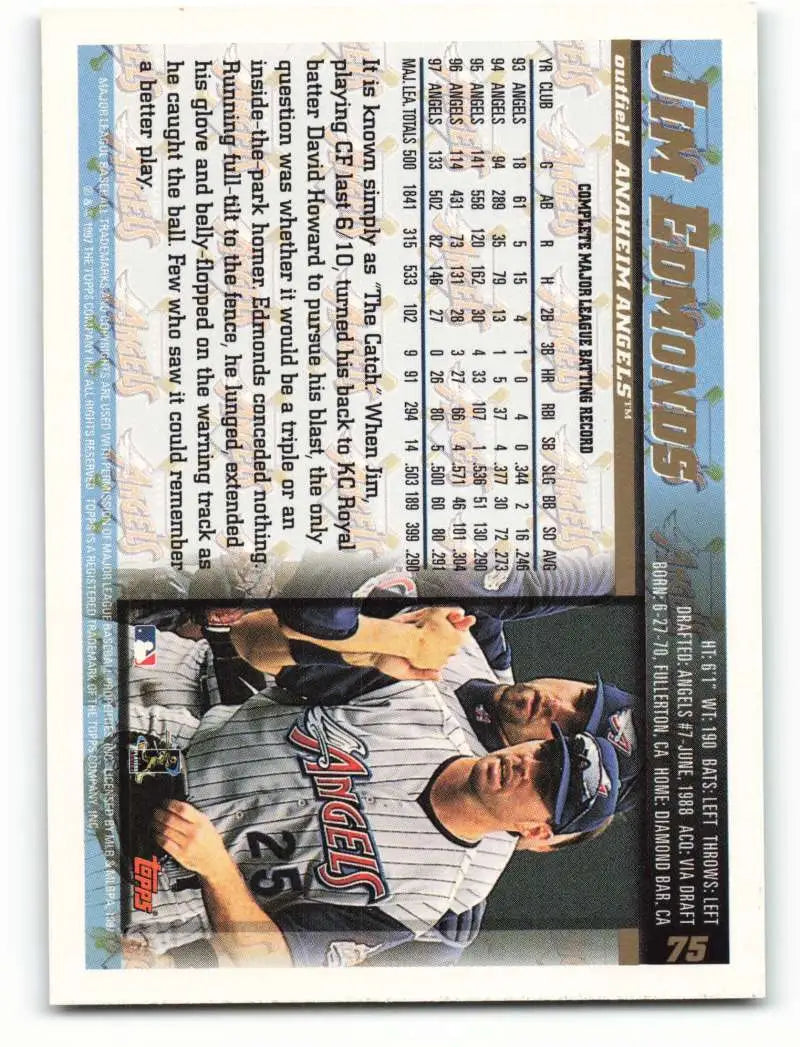 1998 Topps #75 Jim Edmonds NM-MT Anaheim Angels Baseball Card - Baseball Card Single