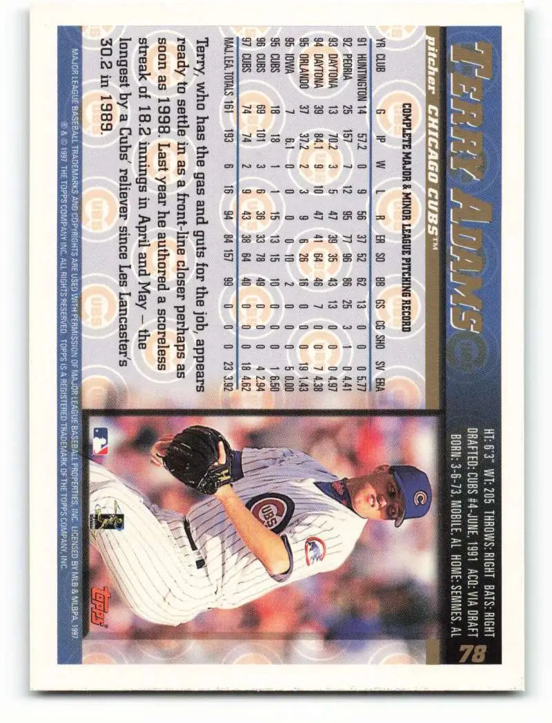 1998 Topps #78 Terry Adams NM-MT Chicago Cubs Baseball Card - Baseball Card Single