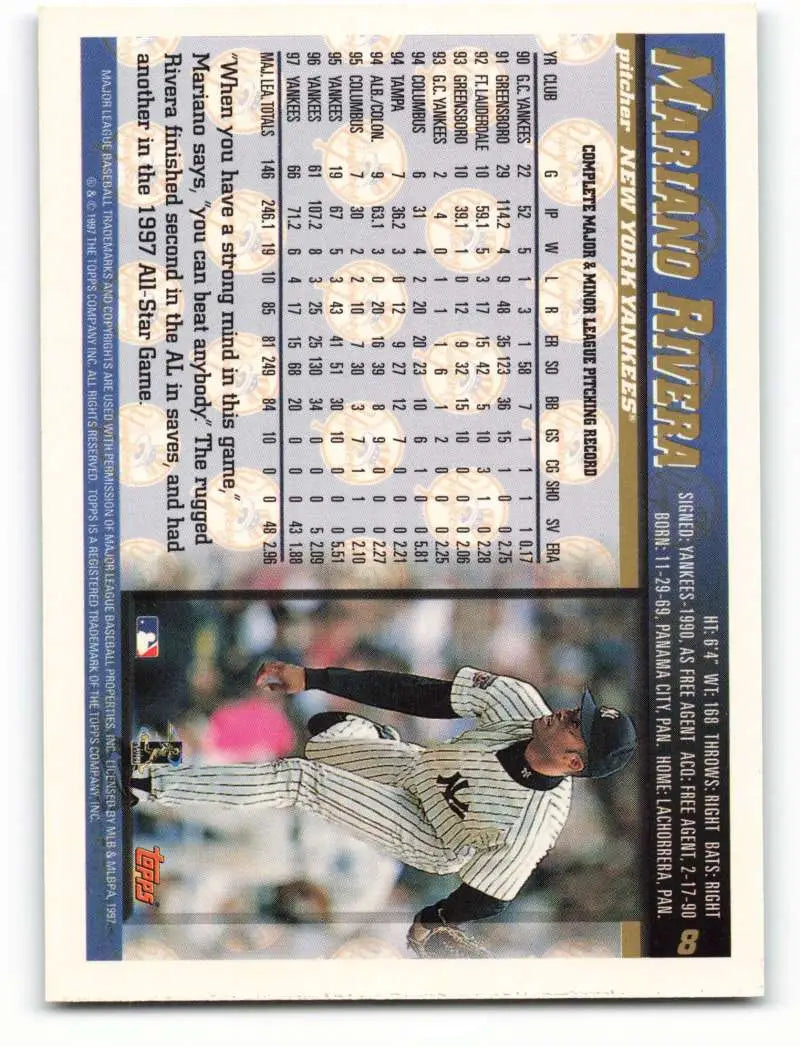 1998 Topps #8 Mariano Rivera NM-MT New York Yankees Baseball Card - Baseball Card Single
