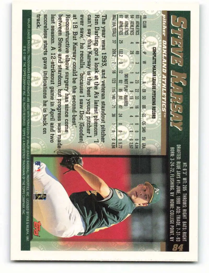 1998 Topps #84 Steve Karsay NM-MT Oakland Athletics Baseball Card - Baseball Card Single