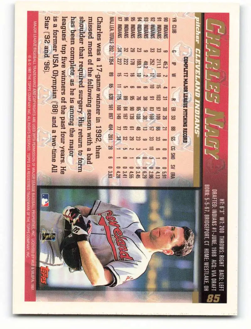 1998 Topps #85 Charles Nagy NM-MT Cleveland Indians Baseball Card - Baseball Card Single