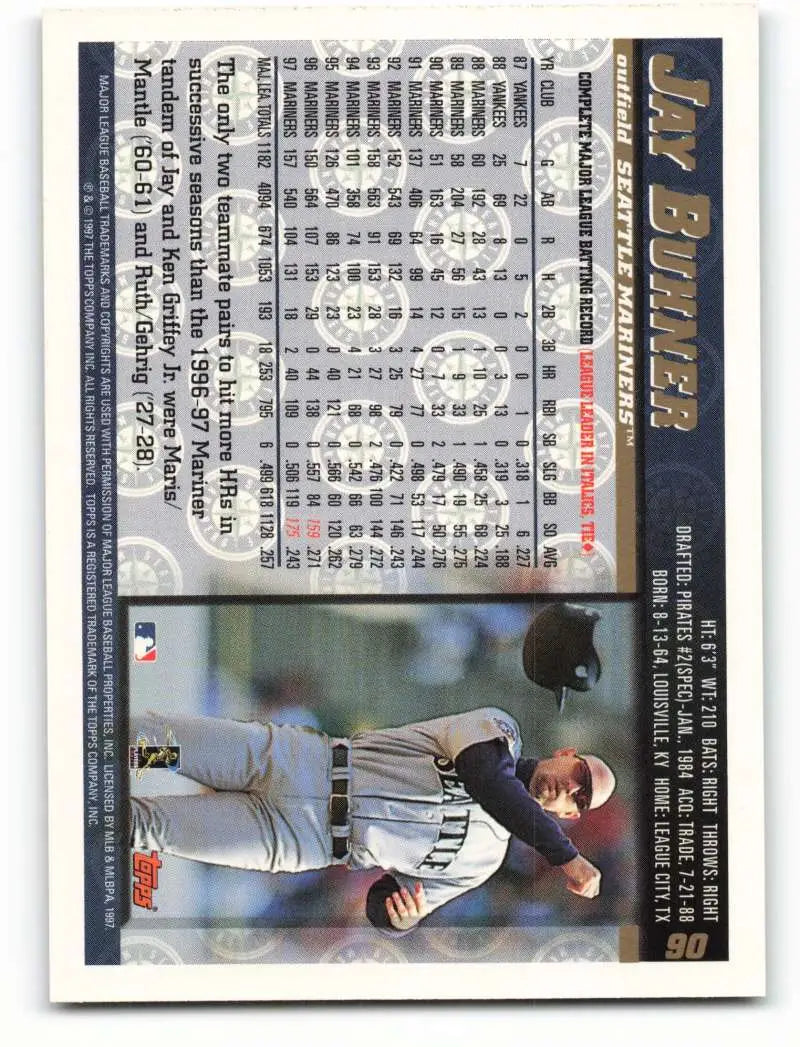 1998 Topps #90 Jay Buhner NM-MT Seattle Mariners Baseball Card - Baseball Card Single