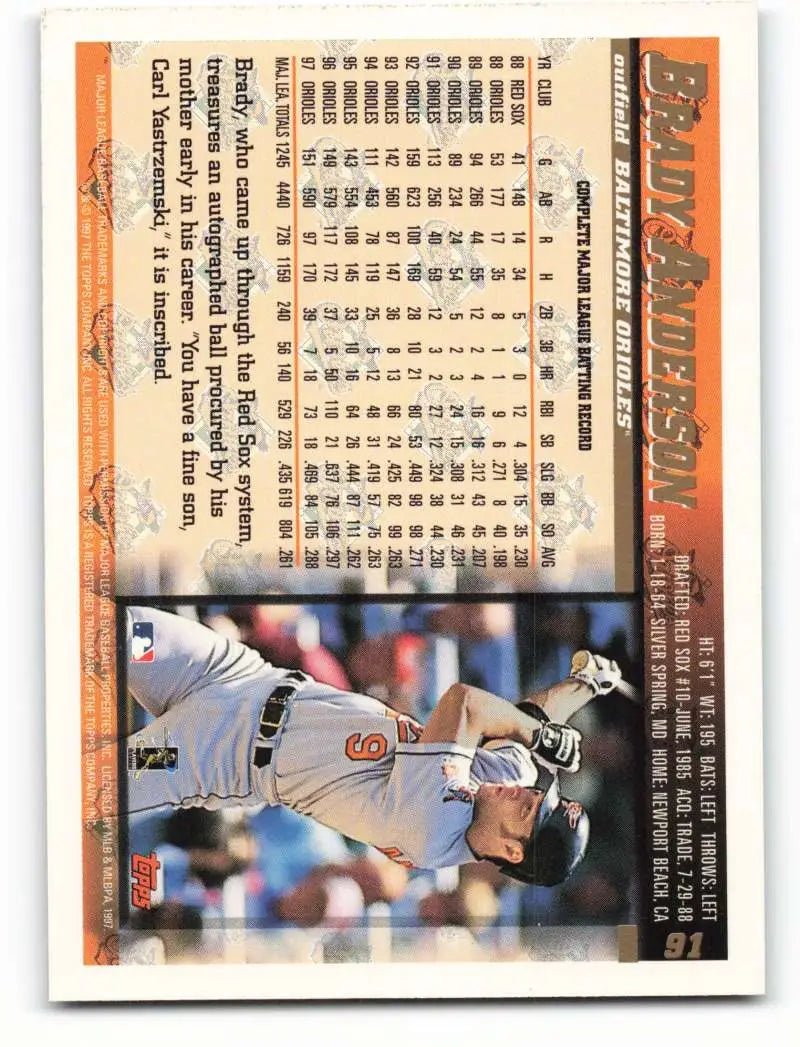 1998 Topps #91 Brady Anderson NM-MT Baltimore Orioles Baseball Card - Baseball Card Single