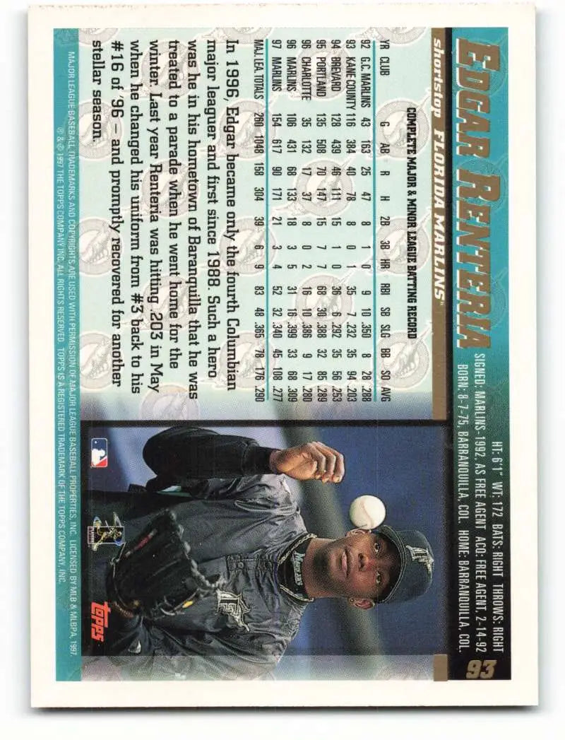 1998 Topps #93 Edgar Renteria NM-MT Florida Marlins Baseball Card - Baseball Card Single