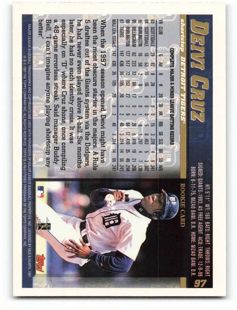 1998 Topps #97 Deivi Cruz NM-MT Detroit Tigers Baseball Card - Baseball Card Single