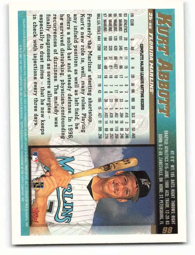 1998 Topps #98 Kurt Abbott NM-MT Florida Marlins Baseball Card - Baseball Card Single