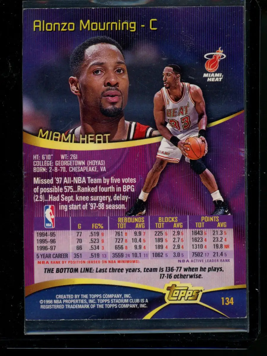 1998 Topps Alonzo Mourning basketball card featuring Alonzo Mourning for collectors