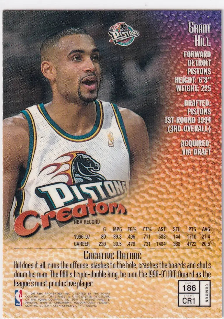 1998 TOPPS FINEST #186 GRANT HILL CREATION- DETROIT PISTONS - Basketball Card Single