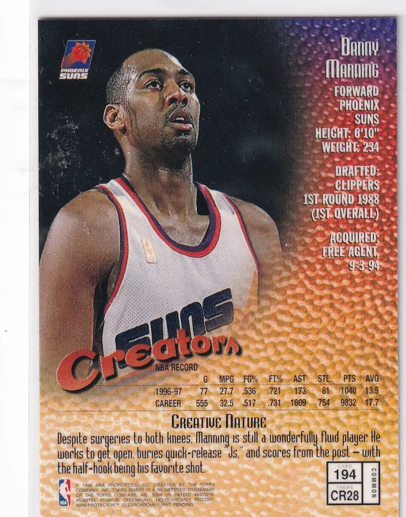 1998 TOPPS FINEST #194 DANNY MANNING CREATION- PHEONIX SUNS - Basketball Card Single