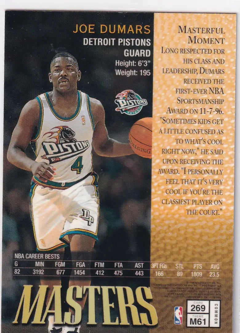 1998 TOPPS FINEST #269 JOE DUMARS MASTERS- DETROIT PISTONS - Basketball Card Single