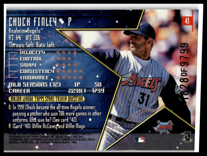 1998 Topps Stars #41 Chuck Finley Bronze #/9799 - Baseball Card Single