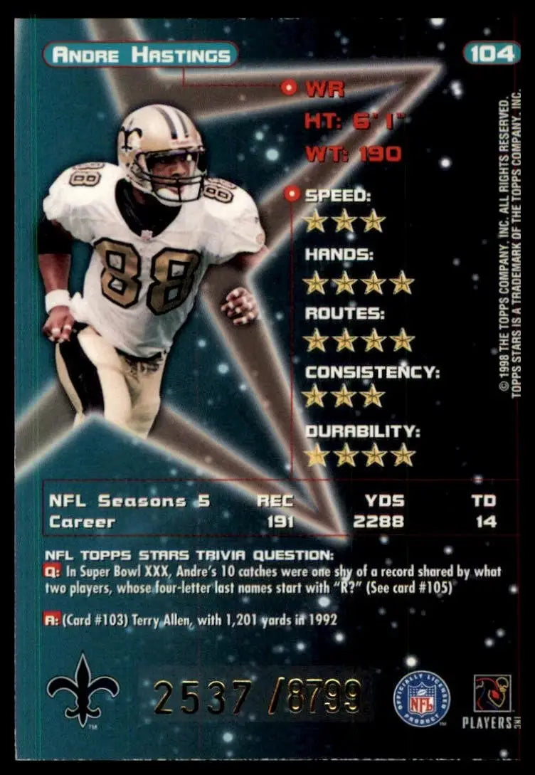 1998 Topps Stars Andre Hastings #104 /8799 New Orleans Saints Football Card NFL - Football Card Single