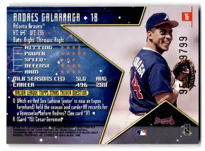 1998 Topps Stars Andres Galarraga #16 Atlanta Braves - Baseball Card Single