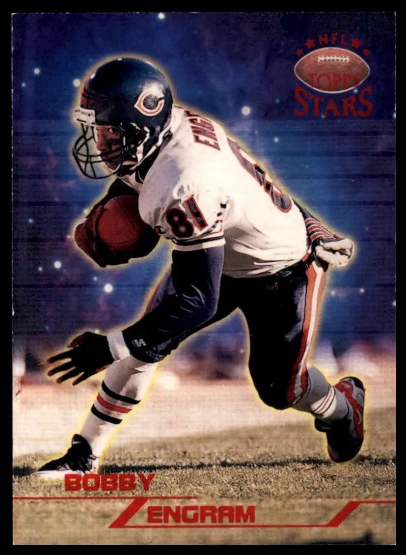 Football card featuring a Bobby Engram action figure with black helmet and blue pants