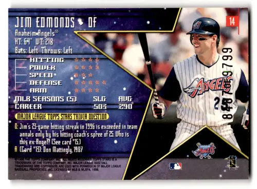 Original gloss Jim Edmonds baseball card from 1998 Topps Stars Bronze collectable