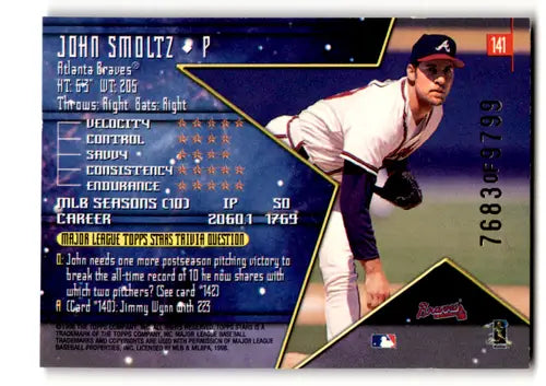 John Smoltz baseball card from 1998 Topps Stars Bronze series, stars bronze collectible