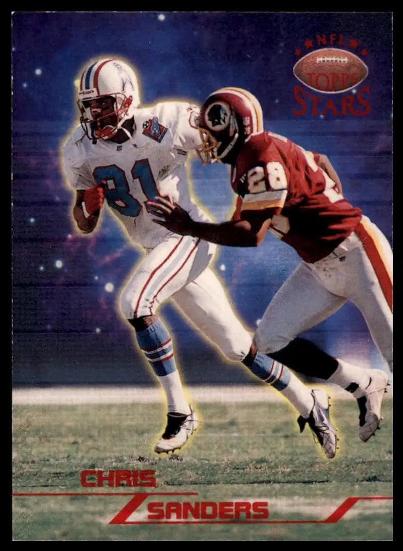 Football card featuring Chris Sanders in action with Tennessee Oilers uniform, 1998 Topps Stars