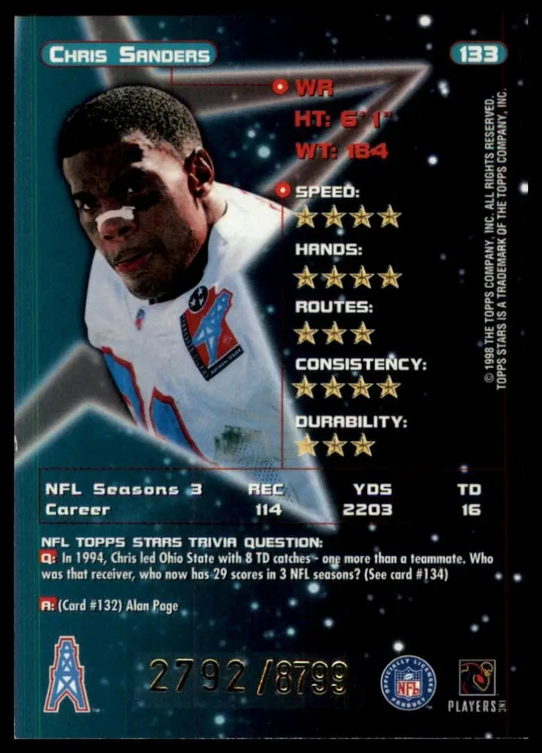 1998 Topps Stars Chris Sanders #133 /8799 Tennessee Oilers Football Card NFL