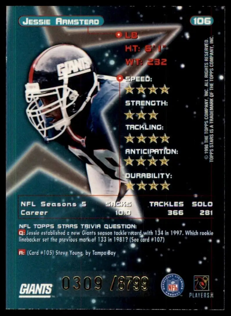 1998 Topps Stars Jessie Armstead #106 /8799 New York Giants Football Card NFL - Football Card Single