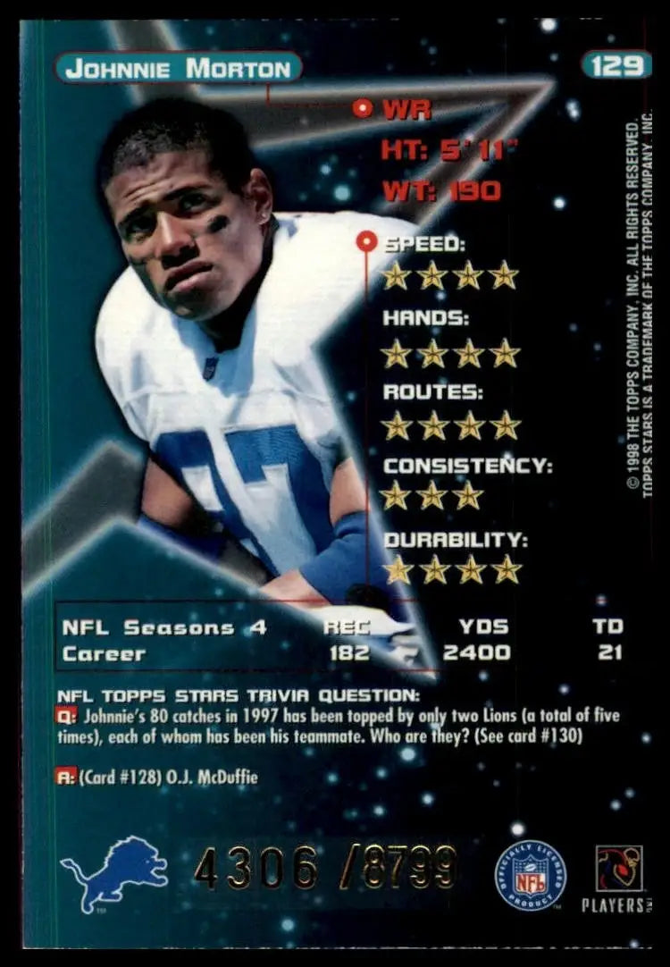 1998 Topps Stars Johnnie Morton #129 /8799 Detroit Lions Football Card NFL Sport
